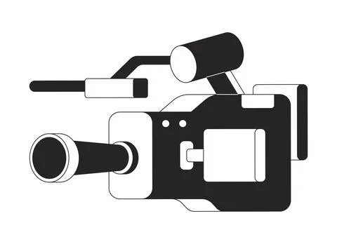 Professional video camera with microphone 2D line object 스톡 일러스트