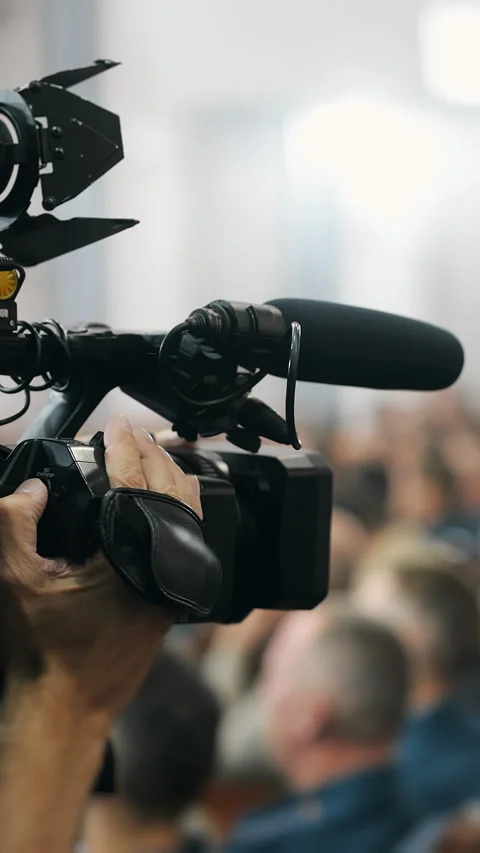 Professional Video Camera Recording Conference Event Stock Footage 345558014