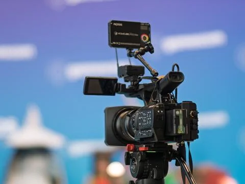 Professional Video Camera Setup for Filming Events Stock Photos