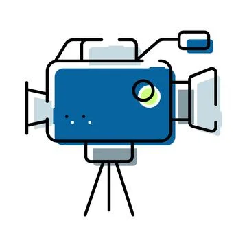 Professional video camera on tripod recording film Stock Illustration