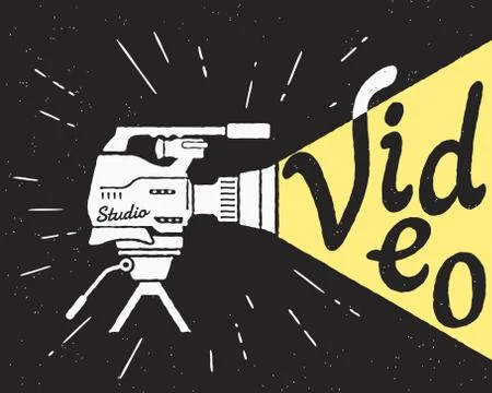 Professional video camera with yellow light letters Stock Illustration