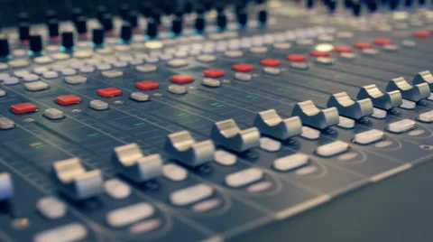 Professional video mixing console where many knobs and many reflections 스톡 동영상 68370300