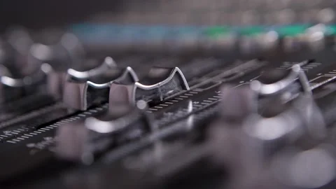 Professional video mixing console where many knobs and many reflections. Music 動画素材 148409845