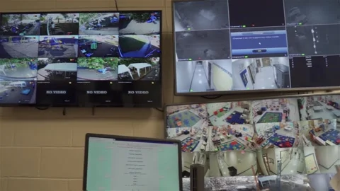 Professional video surveillance on a split screen background. Stock Footage 136447303