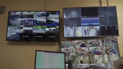 Professional video surveillance on a split screen background. Stock Footage 136447304