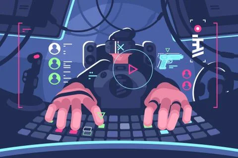 Professional virtual reality computer gamer person Illustrazione stock