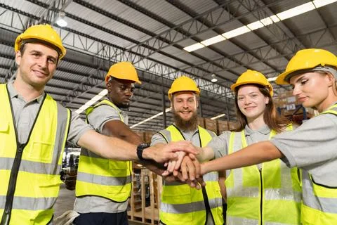 Professional warehouse worker team full Stock Photos