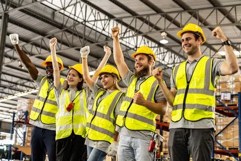 Professional warehouse worker team full Stock Photos