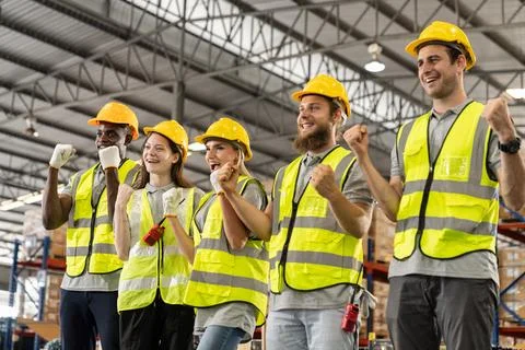 Professional warehouse worker team full Stock Photos