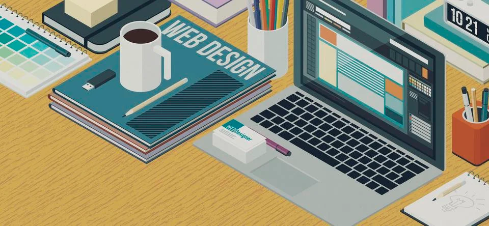 Professional web designer workspace Stock Illustration