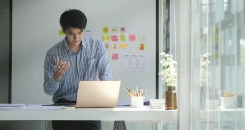 Professional web developer is planning application development of smartphone  Stock Photos