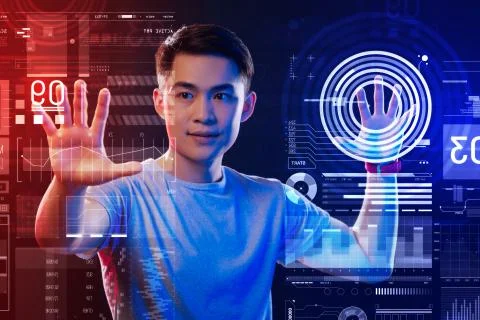 Professional web developer using futuristic technologies 库存照片