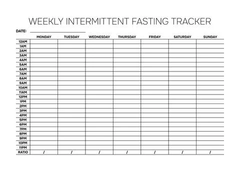 Professional Weekly Intermittent Fasting Tracker A4 Template for Wellness M.. Stock Illustration