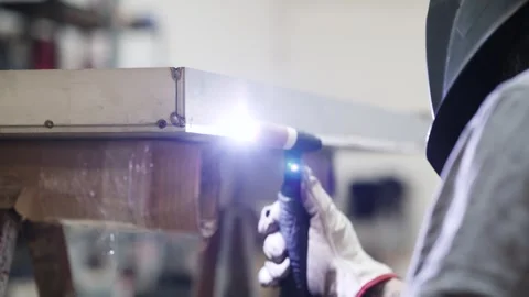 Professional welder using tig welding on an aluminum part Stock Footage 319017242
