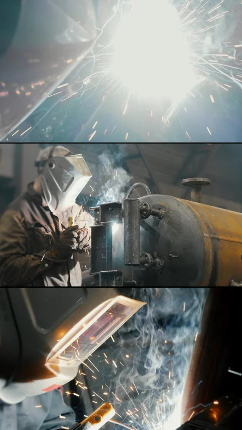 A professional welder works inside a huge tank. Stock Footage 314341925