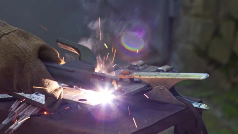 Professional Welding Process with Bright Sparks and Metal Fabrication Work 스톡 동영상 337424766