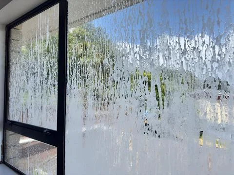 Professional Window Wash: Inside View of Pressure Pre-Treatment Stock Photos