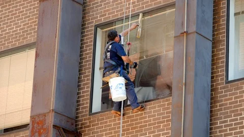 Professional Window Washer Stock Footage 110714211