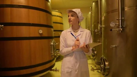 Professional winemaker controlling wine making process and quality at winer.. Stock Footage 286715076