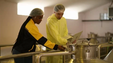 Professional winemaker controlling wine making process and quality at winer.. Stock Footage 286716035