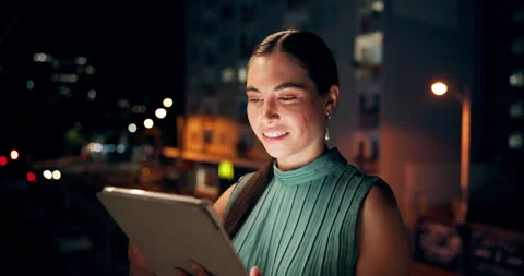 Professional, woman and web developer with tablet at night for design, testing Stock Footage 270944557