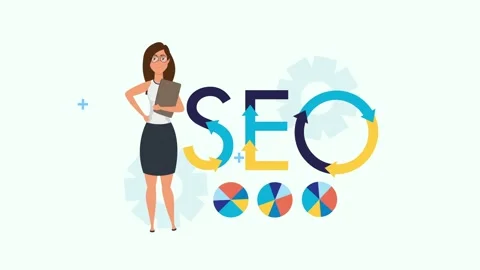 Professional woman standing with search engine optimization lettering and d.. Stock Footage 339257559