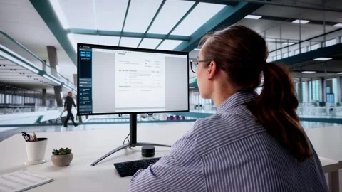 Professional Woman Using Desktop Software To Create Invoices Stock Footage 314521998