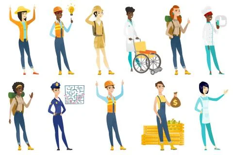 Professional women vector illustrations set. Stock Illustration