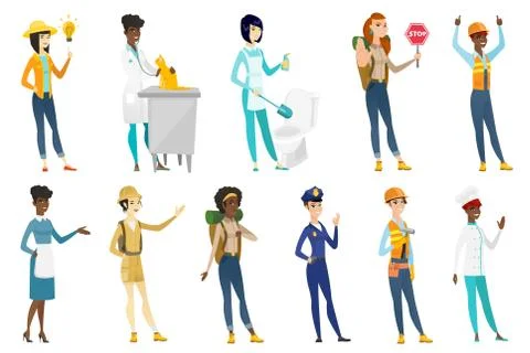 Professional women vector illustrations set. Stock Illustration