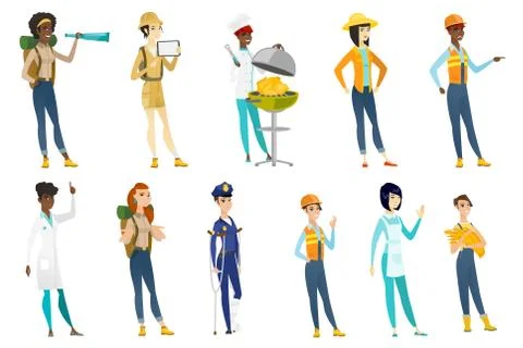 Professional women vector illustrations set. Stock Illustration