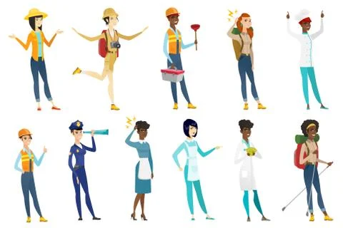 Professional women vector illustrations set. Stock Illustration