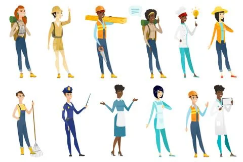Professional women vector illustrations set. Stock Illustration