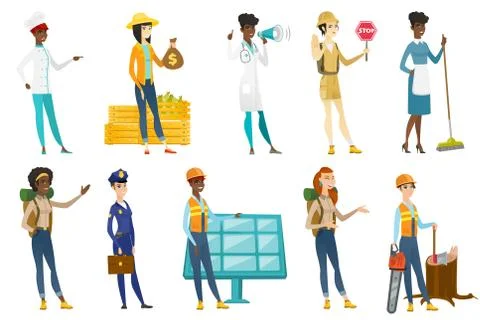 Professional women vector illustrations set. Stock Illustration