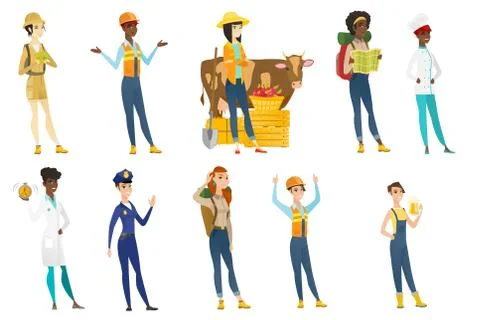 Professional women vector illustrations set. Stock Illustration