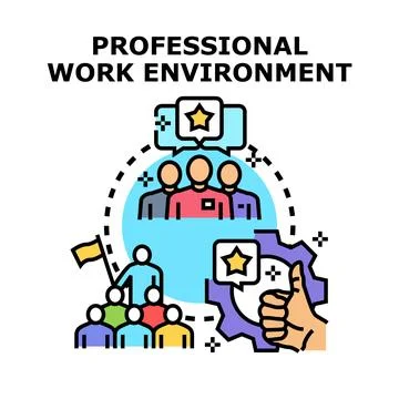 Professional work environment with team collaboration and success Stock Illustration