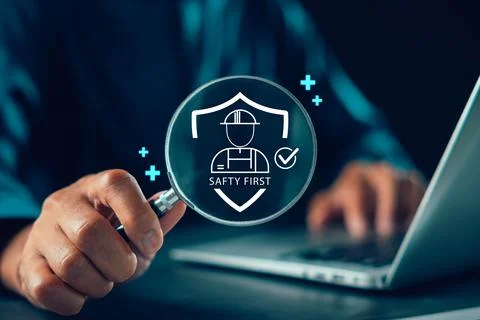 Professional work safety compliance first shield workplace health icons app.. Stock Photos