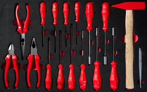 Professional work tools set for technicians in a stylish box. Stock Photos