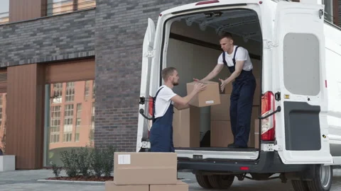 Professional Worker and Heaping of Boxes for Transportation. Concept of Trade Tr Video stock 199479700