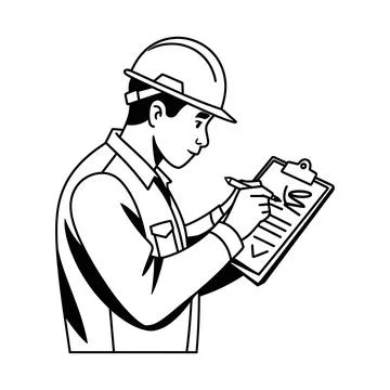 Professional Worker Checking Clipboard With Hard Hat And Work Uniform Isolate イラスト素材