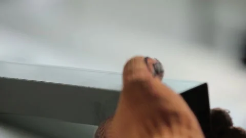 Professional worker in gloves measures grey metal bar close Stock Footage 138879495