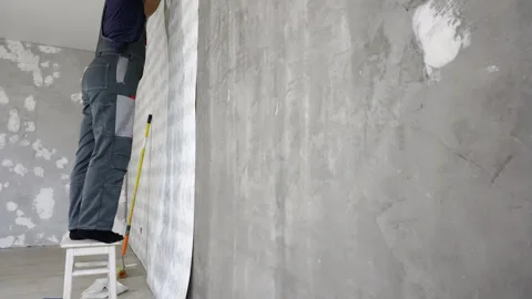 Professional worker glues wallpaper, Time lapse Stock Footage 255903333
