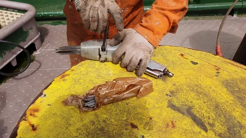 Professional worker hands disassemble tool rotary parts Stock Footage 113191647