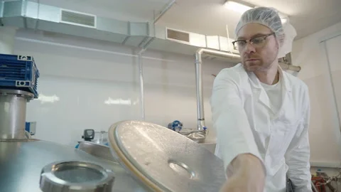 Professional Worker Inspects Brewing Tank To Evaluate Beer Production Quality Video stock 187021868