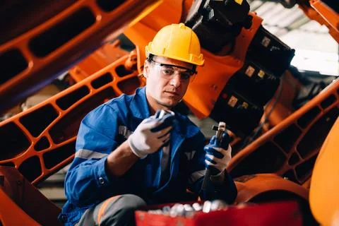 Professional worker maintenance machine robotic arms industrial machinery 스톡 사진
