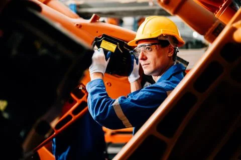 Professional worker maintenance machine robotic arms industrial machinery Stock Photos