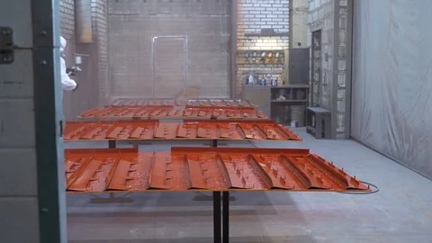 Professional worker at paint workshop, using spray gun, industrial production Stock Footage 120067723