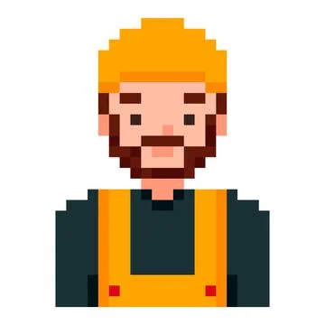 Professional worker in uniform and cap or safety helmet. Pixel art character Stock Illustration