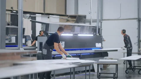 Professional worker working with automated machine in factory workshop Stock Footage 229453602