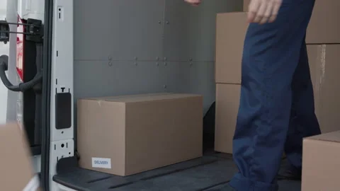 Professional Workers on Piling Boxes for Transportation. Concept of Trade Transi Stock Footage 199479698