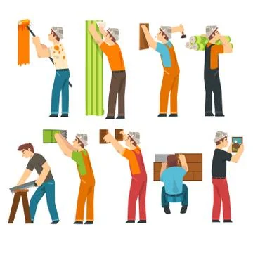 Professional Workers Set, Handymen Characters Working with Equipment Vector Stock Illustration